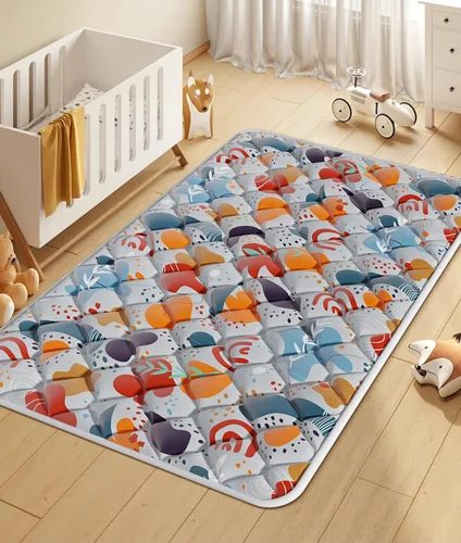 Vista 6 de Jaobeem Alfombrillas de juego para bebé, plegable, 74 x 50 pulgadas, color gris, acolchado grueso para bebés y niños pequeños, antideslizante