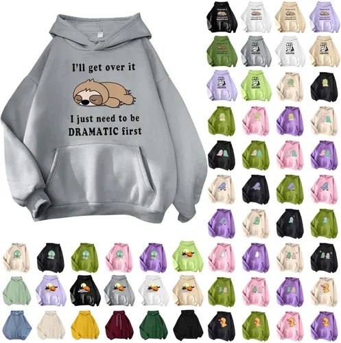 Vista 3 de Sudaderas con capucha para mujer, diseño gráfico, lindo estampado de dibujos animados, sudadera con capucha de manga larga con bolsillo