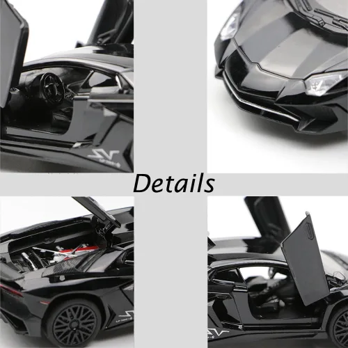 Vista 4 de iLooboo Vehículo de juguete coleccionable de aleación Aventador negro con luces y sonido