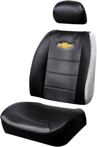 Vista 2 de Plasticolor 008599R01 Chevy Chevrolet Logo Universal Fit Car Truck o SUV Funda de asiento sin laterales de 3 piezas con reposacabezas , color negro