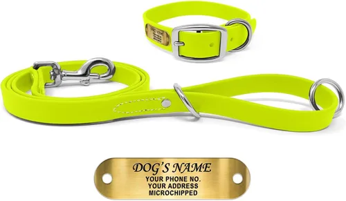Vista 22 de Regal Dog Products Collares de perro pequeños negros impermeables con placa de nombre personalizada grabada Collar de perro de Biothane