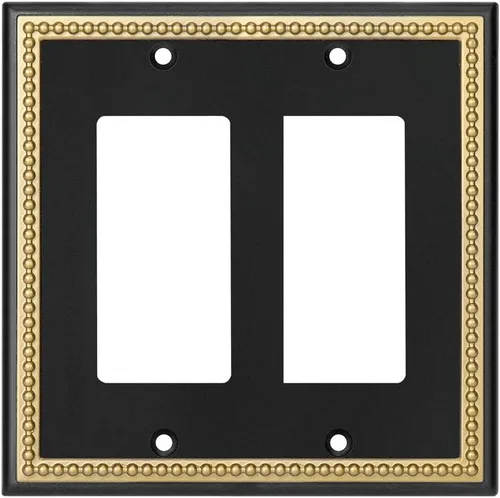 Vista 8 de Placa decorativa de pared con marco perlado para placa de interruptor (palanca doble, negro y dorado oscuro)