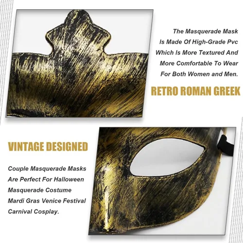 Vista 3 de Máscara de mascarada para hombre, máscara de encaje para pareja, máscara veneciana griega romana para fiesta de disfraces de Halloween