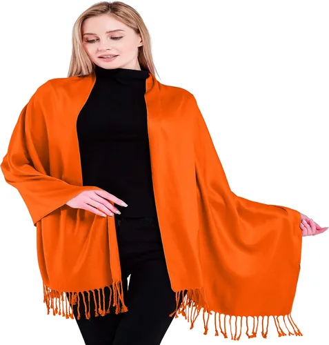 Vista 11 de CJ Apparel Solid Color Tassels Design Nepalese Shawl Seconds Scarf Wrap Stole Throw Head Wrap Pashmina Hand Made in Nepal Amarillo ámbar