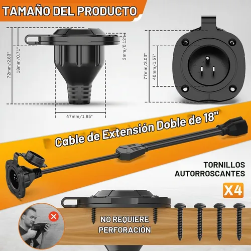 Vista 6 de Enchufe de cargador de entrada de alimentación para RV Shore de 15 amperios, 125 V, enchufe de puerto de entrada de alimentación de CA con cable