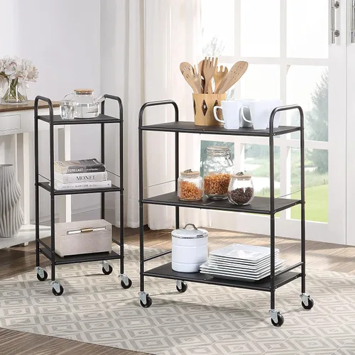 Vista 5 de SunnyPoint Carrito de manualidades organizador con ruedas de metal (grande, BLK)