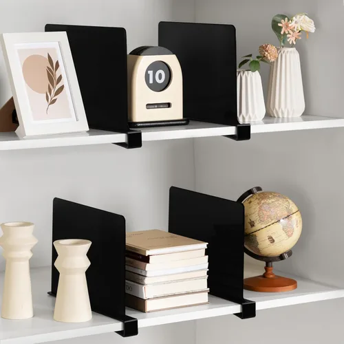 Vista 10 de HBlife 6 separadores de estantes negros, organizador vertical de bolso para armario, perfecto para suéteres, camisas, bolsos en el dormitorio