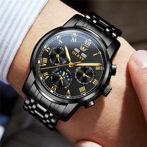 Vista 2 de OLEVS Relojes para hombre automático mecánico de cuerda automática reloj de pulsera multifunción calendario impermeable luminoso