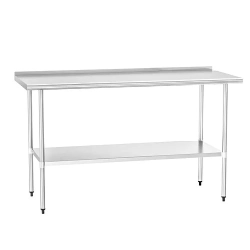 Vista 10 de Mesa de preparación y trabajo de acero inoxidable con estante ajustable y salpicadero, isla de cocina con almacenamiento, estaciones de trabajo Mesa