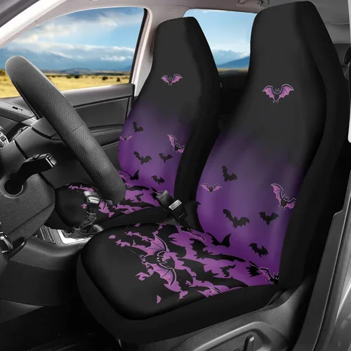Vista 27 de Bulopur Fundas para asientos de coche negras y blancas con forma de murciélago, protector de asiento de coche universal, accesorios de coche
