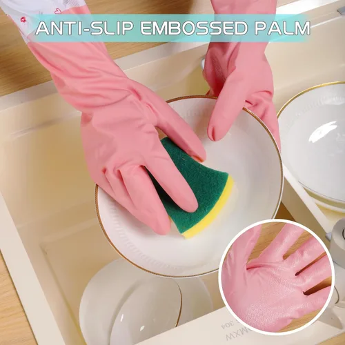 Vista 5 de XJMWXHFC 3 piezas de guantes reutilizables para lavar platos, guantes impermeables de manga larga antideslizantes para el hogar con forro de algodón