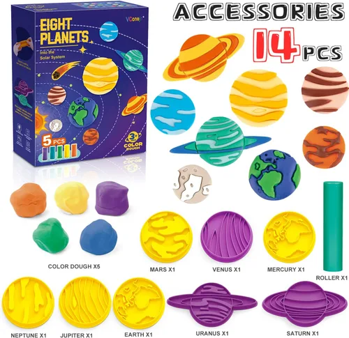 Vista 2 de VConejo Juegos de Masa de Color para Niños de 2 a 4 años, Juego de Herramientas de Masa de Color con Tema de Planetas para Niños de 4 a 8 años