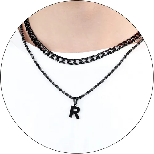 Vista 50 de SENRAN Collar con inicial en capas de la A a la Z para hombre, cadena de cuerda torcida de acero inoxidable de 18 a 20 pulgadas, dije de letra