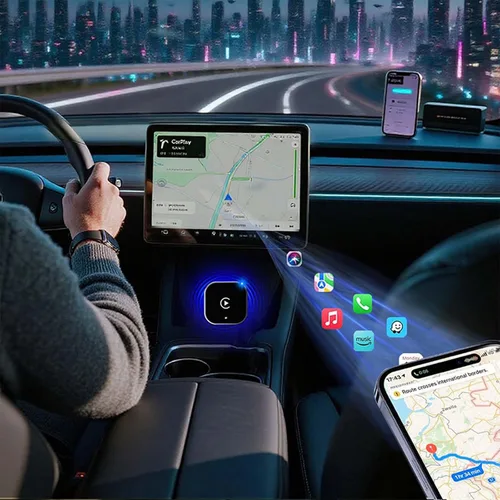 Vista 7 de Adaptador inalámbrico CarPlay y dongle automático Android, plateado brillante, conexión automática rápida, convertidor inalámbrico compacto