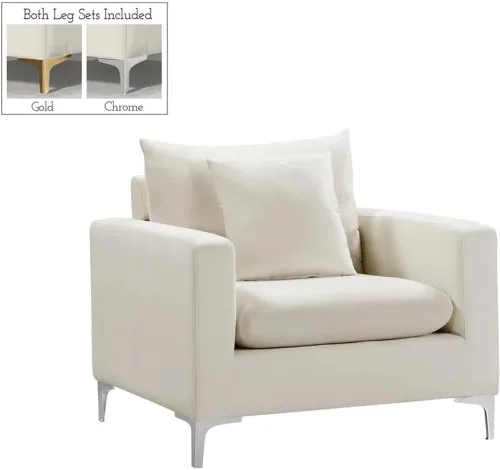 Vista 6 de Home Square Juego de 2 piezas con silla de terciopelo y seccional reversible en color crema