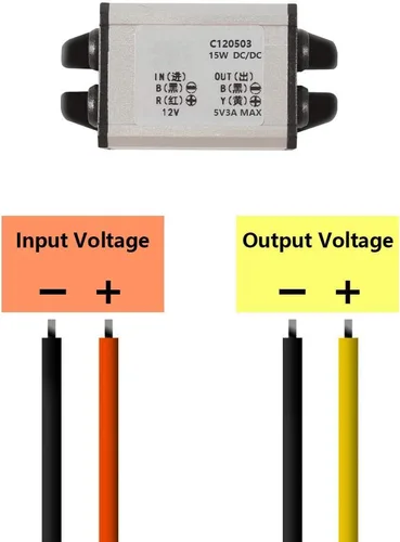 Vista 4 de Convertidor de 12 V a 5 V CC Voltaje de alimentación para automóvil, impermeable DC 6.3-22V 12V reductor a 5V 3A 15W Regulador de voltaje