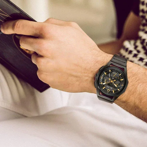 Vista 5 de Bulova Reloj cronógrafo automático para hombre con correa de acero inoxidable 98A206, Negro -, Pulsera