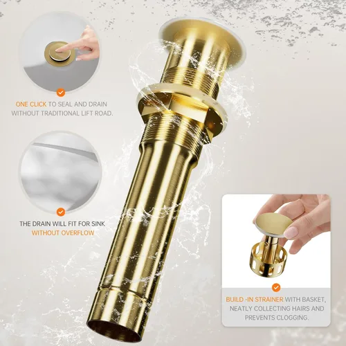 Vista 8 de Phiestina FH01-BG-V - Grifo de lavabo de baño de oro cepillado, un solo agujero, grifo alto de baño de una sola manija, con drenaje desplegable