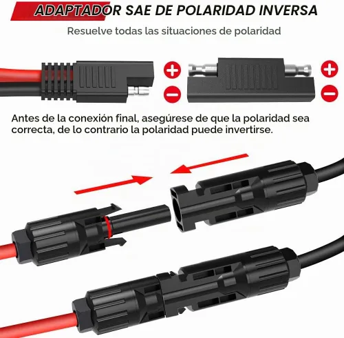 Vista 5 de ELECTOP Cable de conector de panel solar, conector SAE de 10 AWG a conectores solares macho y hembra, cable de extensión fotovoltaica para panel