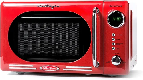 Vista 2 de Nostalgia Horno microondas retro compacto para encimera, 0.7 pies cúbicos, 700 vatios con pantalla digital LED, bloqueo para niños, interior fácil