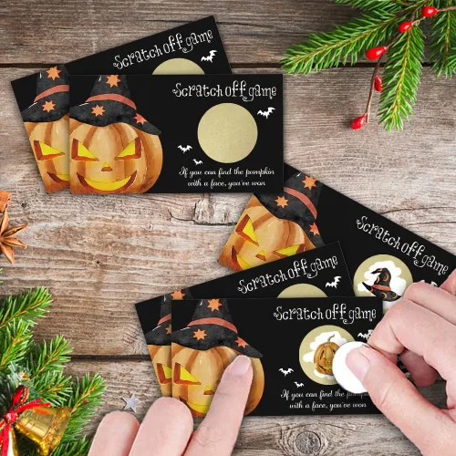 Vista 6 de REWIDPARTY Juego de cartas para raspar para fiesta de calabaza (32 piezas) Divertida actividad de Halloween para grupos, niños y adultos