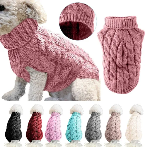 Vista 9 de Winmany Suéter de punto de cuello alto para mascotas, abrigo de invierno, suéter de punto grueso, ropa de ganchillo para perros pequeños y medianos