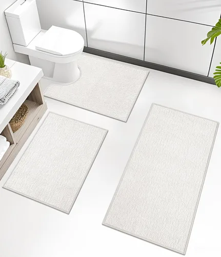 Vista 44 de Chakme Juego de 2 alfombras de baño ultrafinas, absorbentes, antideslizantes, lavables a máquina, color negro, 17 x 24 pulgadas / 17 x 30 pulgadas
