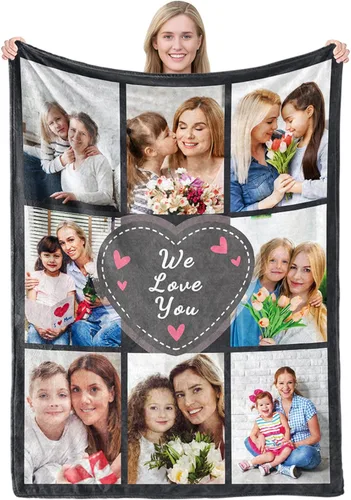 Vista 11 de MeMoShe Manta personalizada para el día de la madre, regalos de hija, hijo, manta personalizada con fotos, regalos para mamá, mujeres, regalos