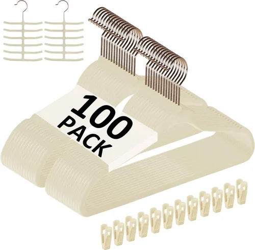 Vista 11 de VECELO Perchas de Terciopelo Premium para Ropa de Servicio Pesado (Paquete de 25) - Antideslizantes y que Ahorran Espacio con 6 Clips para Dedos