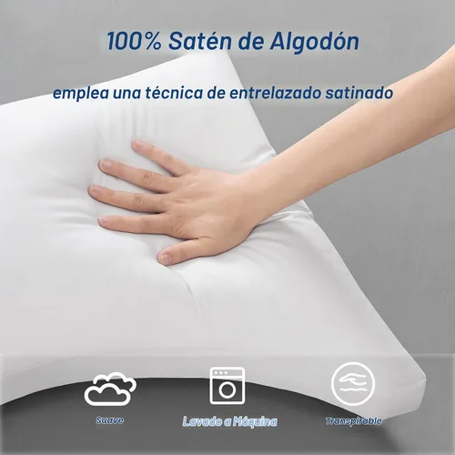Vista 3 de ACCURATEX Almohada para Personas que Duermen de Lado para Personas que Duermen de Lado y de Espalda - Funda de Algodón 100% Rellena con Alternativa