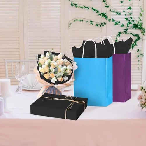 Vista 5 de Phinus 140 hojas de papel de seda negro, 14 x 20 pulgadas, papel de seda a granel, papel de seda de envoltura para bodas, cumpleaños, proyectos