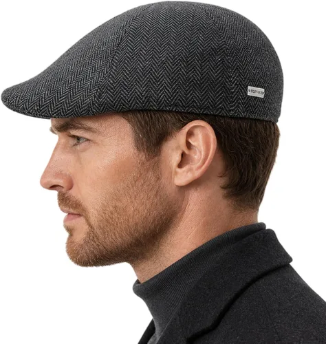 Vista 2 de TOP-EX Gorra plana de 55% lana de 6 paneles para cabezas más grandes espiguilla gris