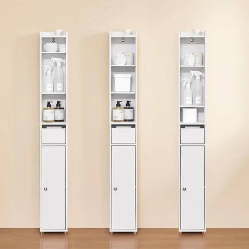 Vista 9 de SoBuy Gabinete de almacenamiento de baño pequeño, tamaño múltiple, blanco