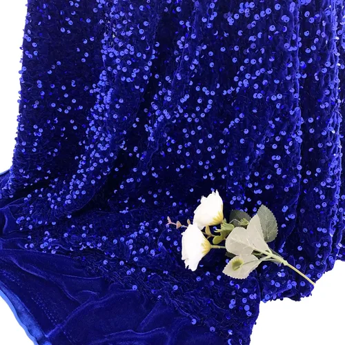 Vista 3 de The Yard - Tela de lentejuelas azules de 1 yarda, tela elástica de lentejuelas, tela de tapicería azul real brillante para coser, tela de punto