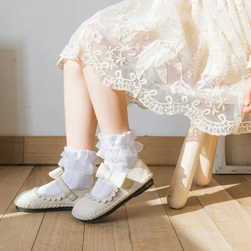 Vista 5 de Calcetines de encaje con volantes para bebés y niñas pequeñas, con ojales, de malla, de algodón, suave, con volantes, 1-9T