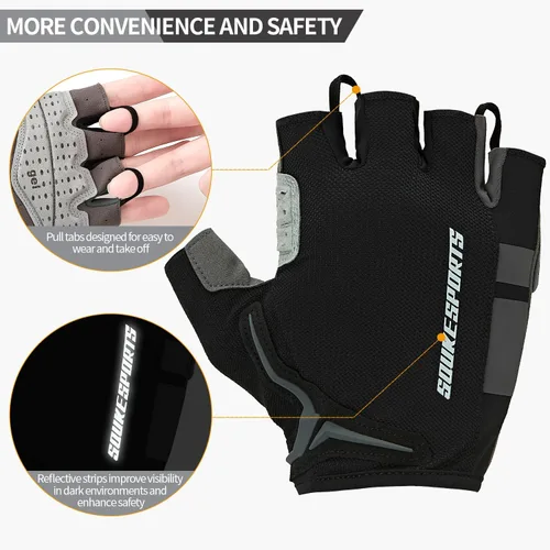 Vista 4 de Souke Sports Guantes de ciclismo para hombre con almohadillas de gel, guantes de bicicleta de medio dedo, ligeros, antideslizantes, absorben