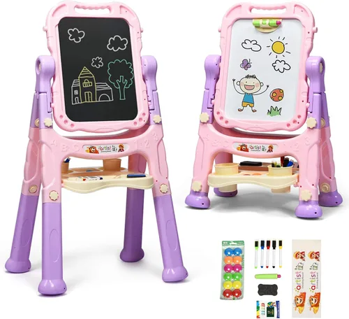Vista 11 de Costzon 4-in-1 Height Adjustable Art Easel for Kids Magnetic Chalkboard & Whiteboard w/ Storage Tray and Detachable Design, No-Tool Assembly, Gift