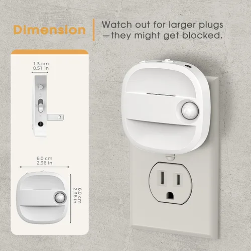 Vista 8 de LED Night Lights Plug Into Wall, Motion Sensor Foldable 2 Pack Night Light with Dusk to Dawn Sensor, 2000K/3000K/5000K Adjustable Brightness for