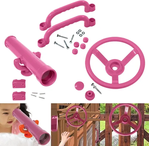 Vista 4 de Equipo de patio conjunto rosa para escalada marco Jungle Gym Tree House