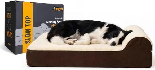 Vista 10 de Kopeks – Cama ortopédica de perro con espuma de memoria, con almohada y forro impermeable , L, Marrón Chocolate