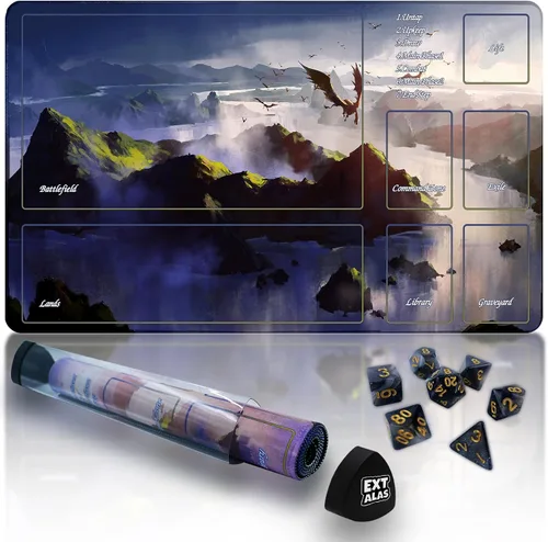 Vista 9 de Tapete MTG TCG -Incluye tubo de almacenamiento y 7 dados-¡Experimenta calidad de primer nivel y alfombrilla impermeable y antideslizante con bloqueo