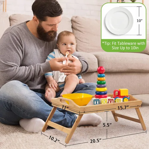 Vista 3 de Bandeja de cama con patas plegables y asas, bandeja de comida para desayuno, uso en sofá, cama, para comer, dibujar, servir alimentos, como