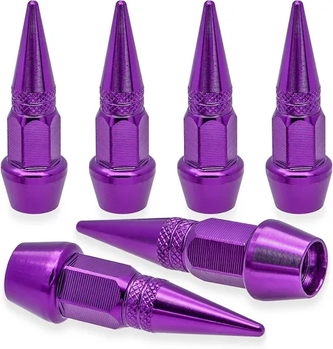 Vista 32 de 4 piezas de tapas de válvula de neumático con estilo púas, cubiertas de válvula de neumático universales de aleación de aluminio a prueba de polvo