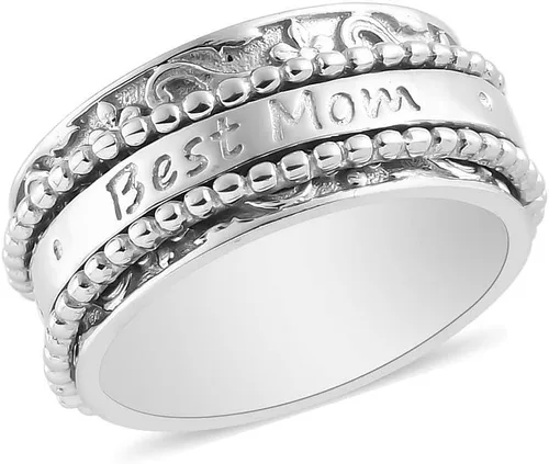 Vista 15 de Shop LC 925 Sterling Silver Boho Spinner Fidget Anxiety Ring for Women 3 rayas.