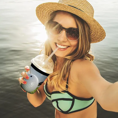 Vista 6 de Golf Ball Reusable Insulated Neoprene Iced Coffee Cup Sleeves 3 Sizes Diving Material Cup Durable Beverage Covers for Cold Coffee Tea Drinks