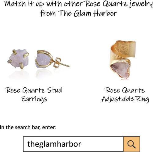 Vista 9 de TheGlamHarbor - Aretes de piedra preciosa cruda, hechos a mano, chapados en oro de 18 quilates, joyería de cristal hipoalergénico (cuarzo rosa)