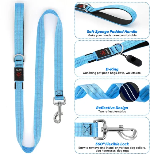 Vista 4 de Correa LED para perro de 4 pies, recargable con luz impermeable, seguridad que brilla en la oscuridad para caminar por la noche, nailon reflectante