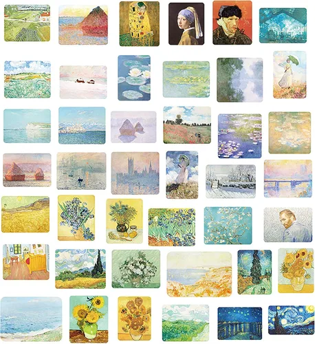 Vista 2 de Doraking 200 calcomanías Washi de tamaño medio para álbumes de recortes, decoración de diario, calcomanías de pintura famosa de arte, calcomanías