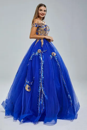 Vista 5 de Datangep - Vestido largo de quinceañera con tiras plisadas para mujer