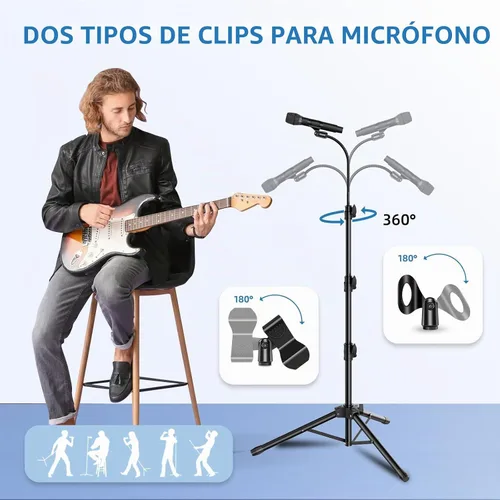 Vista 3 de Soporte de micrófono desmontable de cuello de cisne para micrófono, altura del suelo ajustable de 24 a 67 pulgadas para niños con 2 clips